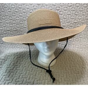 Columbia Tan Straw Sun Hat S M NEW NWOT Wide Brim Chin Strap Beach Hiking